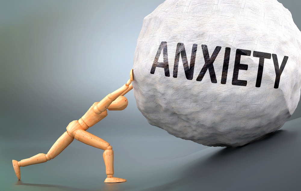 caricature, holding, rock, saying, anxiety